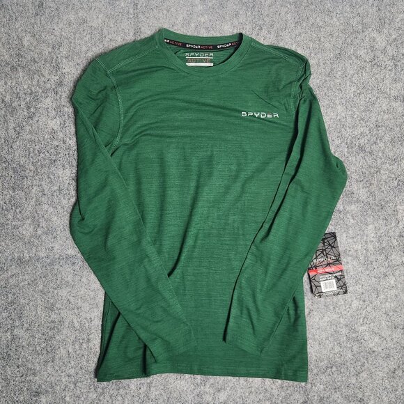 Spyder‎ Active NWT Shirt Men M Green Black Long Sleeve Stretch Quick Dry Fitness - Picture 1 of 10